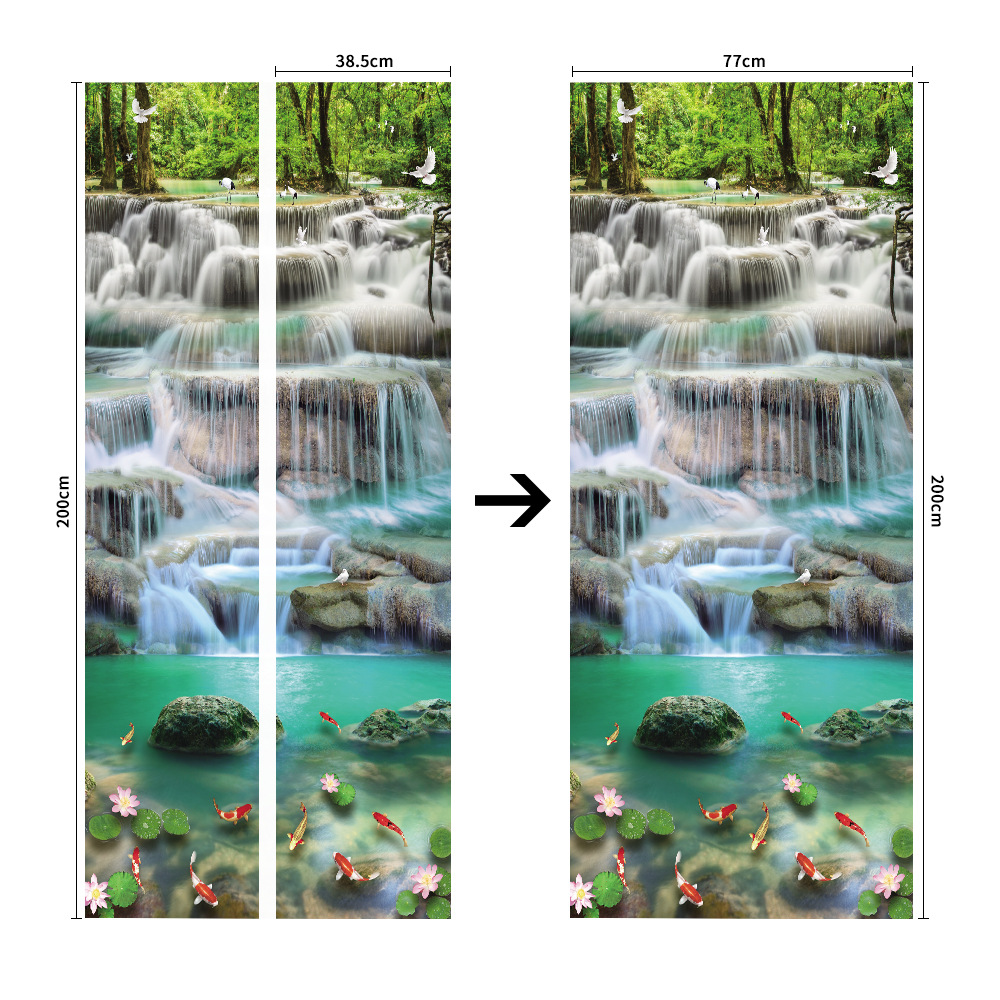 Pegatinas para puertas 3D respetuosas con el medio ambiente, autoadhesivos, fabricantes de origen al por mayor, patrones populares transfronterizos de alta definición, adhesivos para puertas impermeables, a prueba de aceite y antiincrustantes