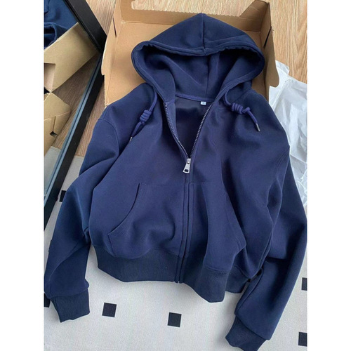 Whitening milk-powdered Korean-style short sleeve hoodie jacket for women, hooded sweatshirt, thin zipper cardigan for outerwear