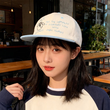 韩版可爱猫咪字母刺绣软顶鸭舌帽平檐拼色显脸小百搭帽嘻哈平檐帽