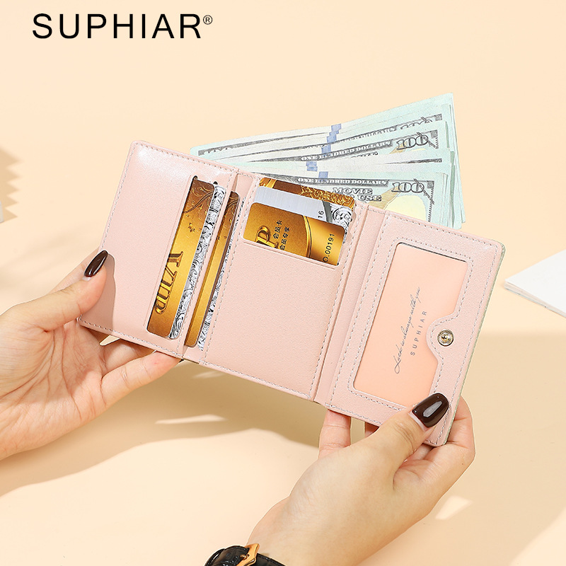 Bolso para tarjetas de franela de estilo caliente del sudeste asiático Monedero de tres pliegues de sentido premium Monedero de mujer multifuncional de gran capacidad