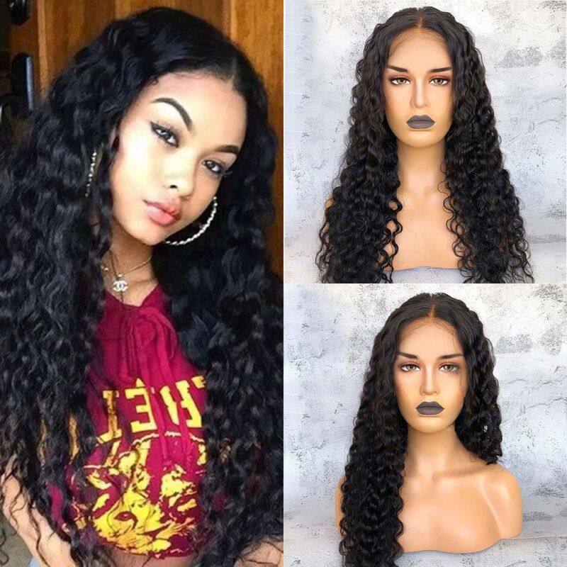 European and American Wigs African Small Curly Hair 13*4 Front Lace Middle Parted Small Curly Long Curly Hair Chemical Fiber High Temperature Silk Headgear Wholesale