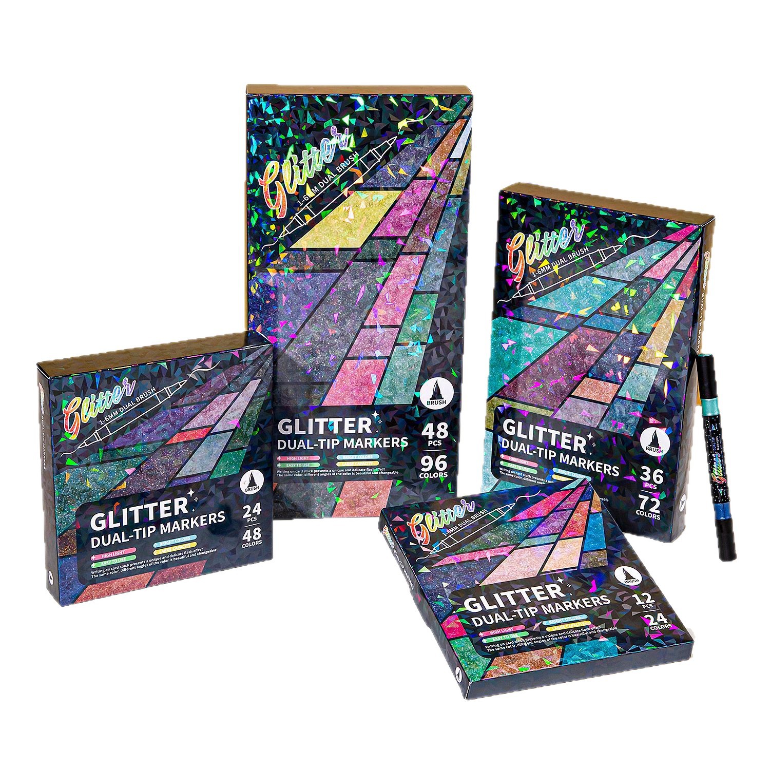 Ventas transfronterizas calientes de doble cabeza de doble color marcador flash 96 colores de cabeza suave pincel de pintura de polvo de perla brillante pincel de acuarela cristalina