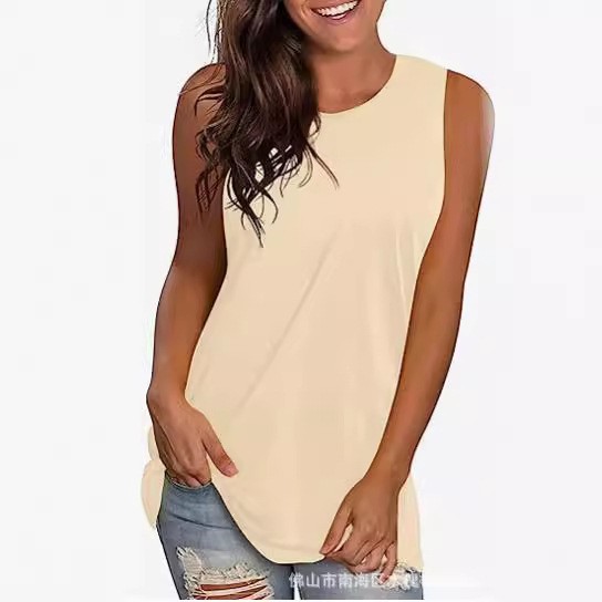 2023 Amazon Independent Site European and American Cross-Border Foreign Trade Solid Color Sleeveless T-Shirt Women's Round Neck Tank Top Cross-Border Hot Sale