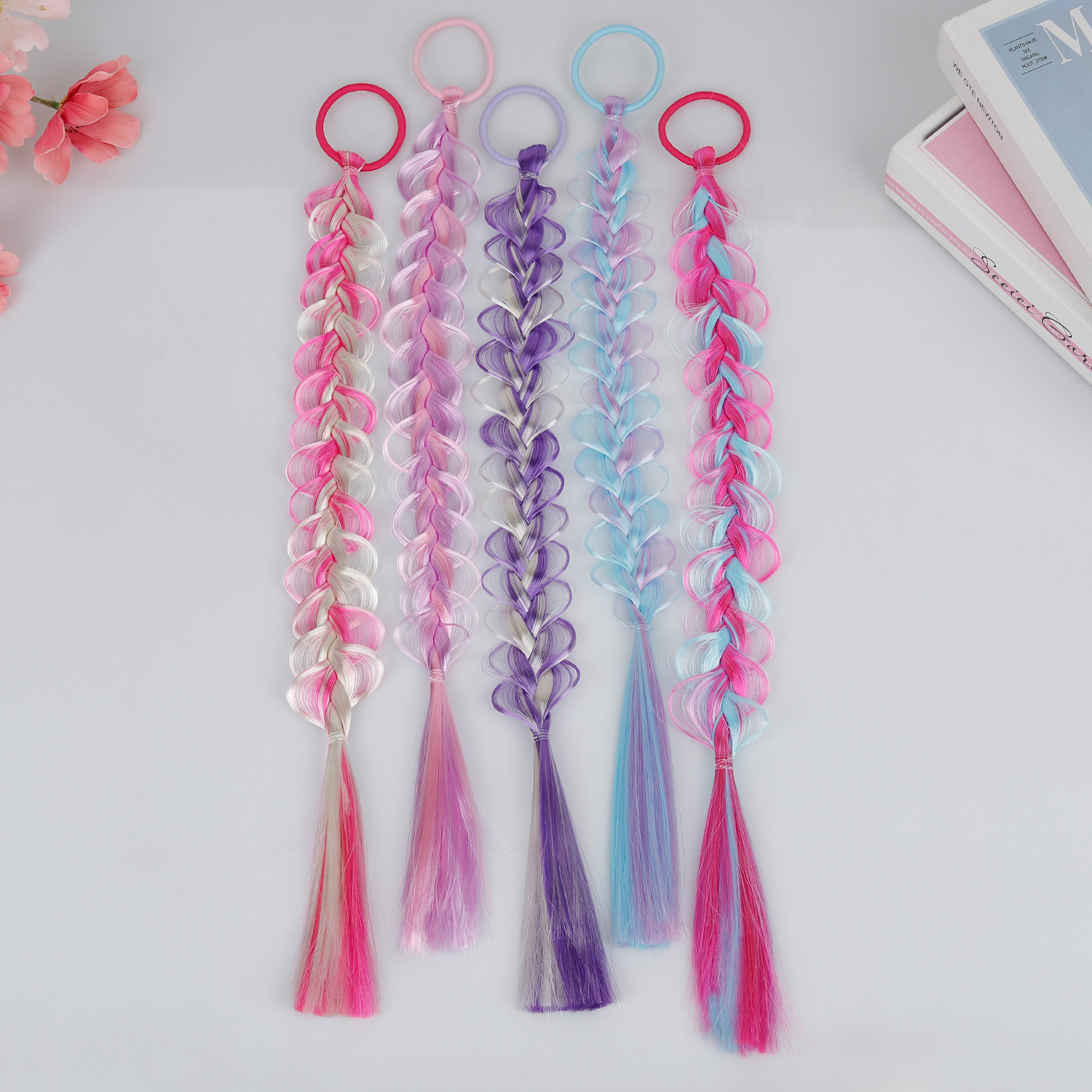 Comercio exterior pelucas de niños trenzas coloridas tocado de trenza burbuja anillo de cabello de alta elasticidad cabello de cola de caballo