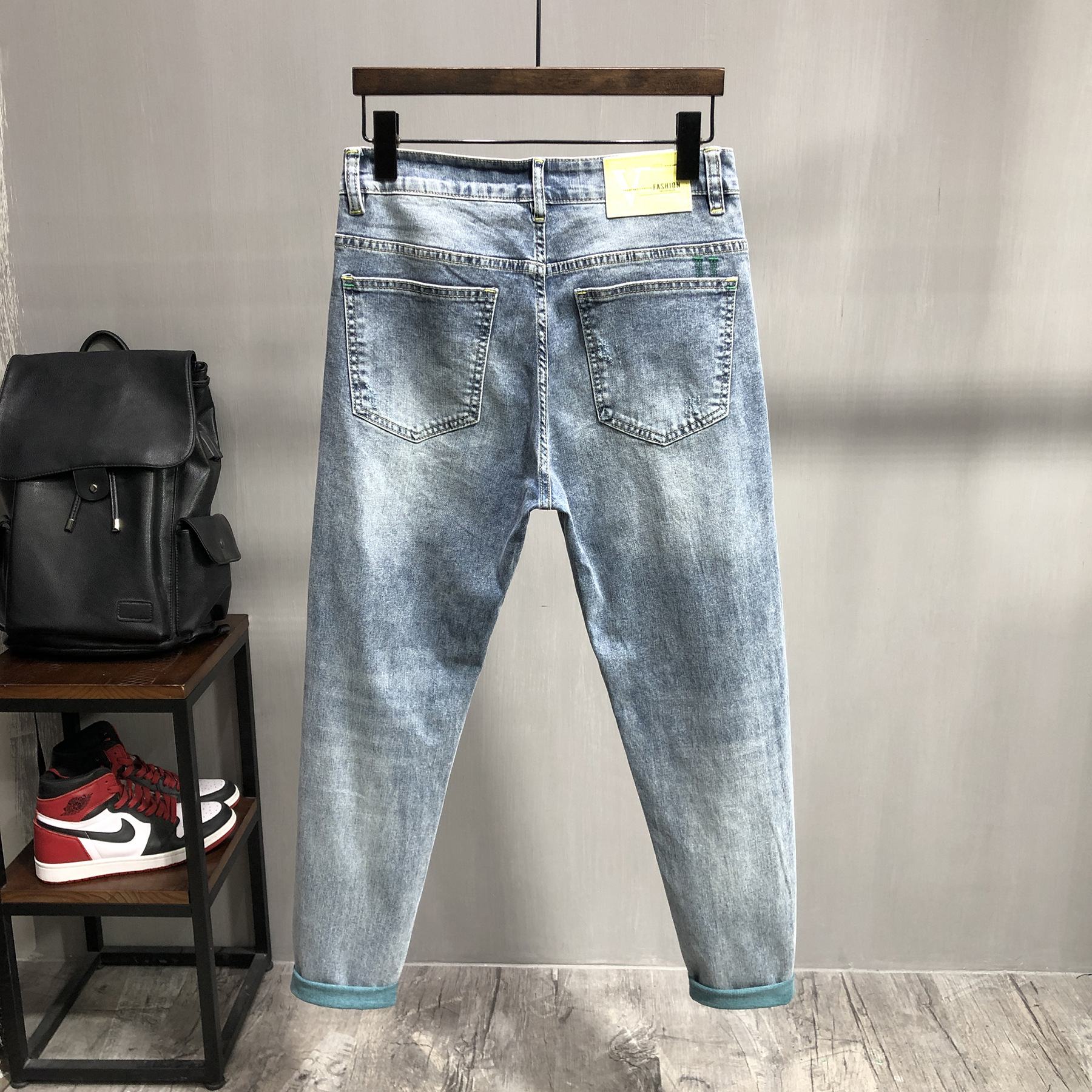 Men's Slim Fit Jeans Elasticated Washed Denim Trousers For Men_voghion.com