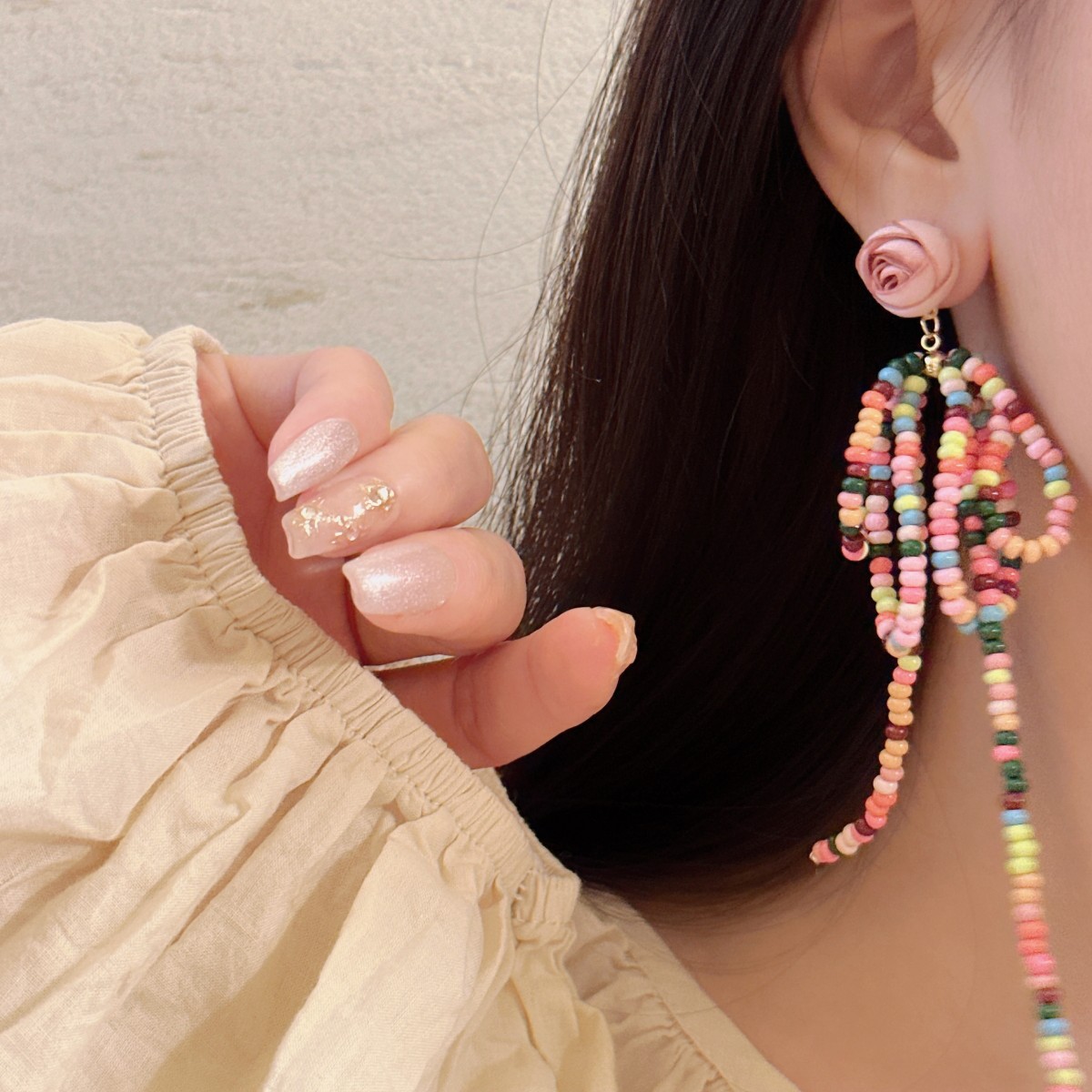 Fairy Style Flower Bow Knot Beaded Women's Ear Studs display picture 6