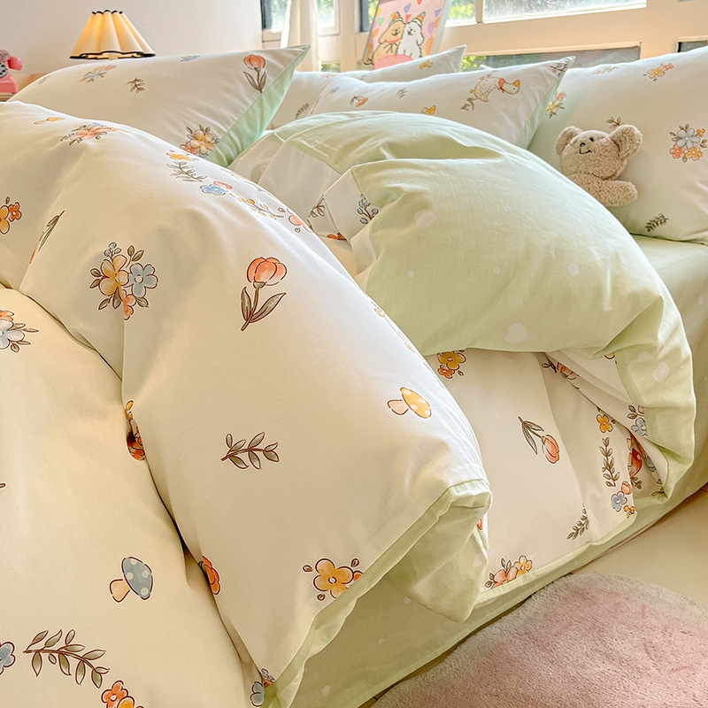 Cama de algodón de cuatro piezas Four Seasons 100 Cotton 2025 nueva ropa de cama sábana edredón dormitorio juego de tres piezas sábana 4