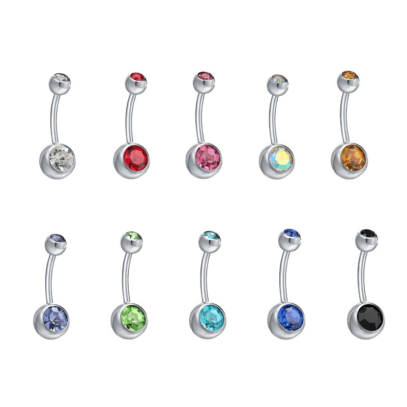 Stainless Steel Banana Bar Double-ended Rhinestone Ball Piercing, European And American Body Piercing Jewelry, Colorful_voghion.com
