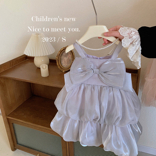 Girls suspender dress summer dress 2024 new Korean style western style baby girl bow vest skirt princess dress
