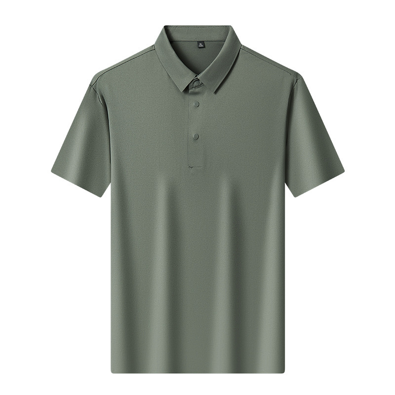 Summer Thin Business Casual Stretchy Lapel Shirt T-Shirt Short-Sleeved Polo Shirt Work Clothes Gentleman Breathable Ice-Feel