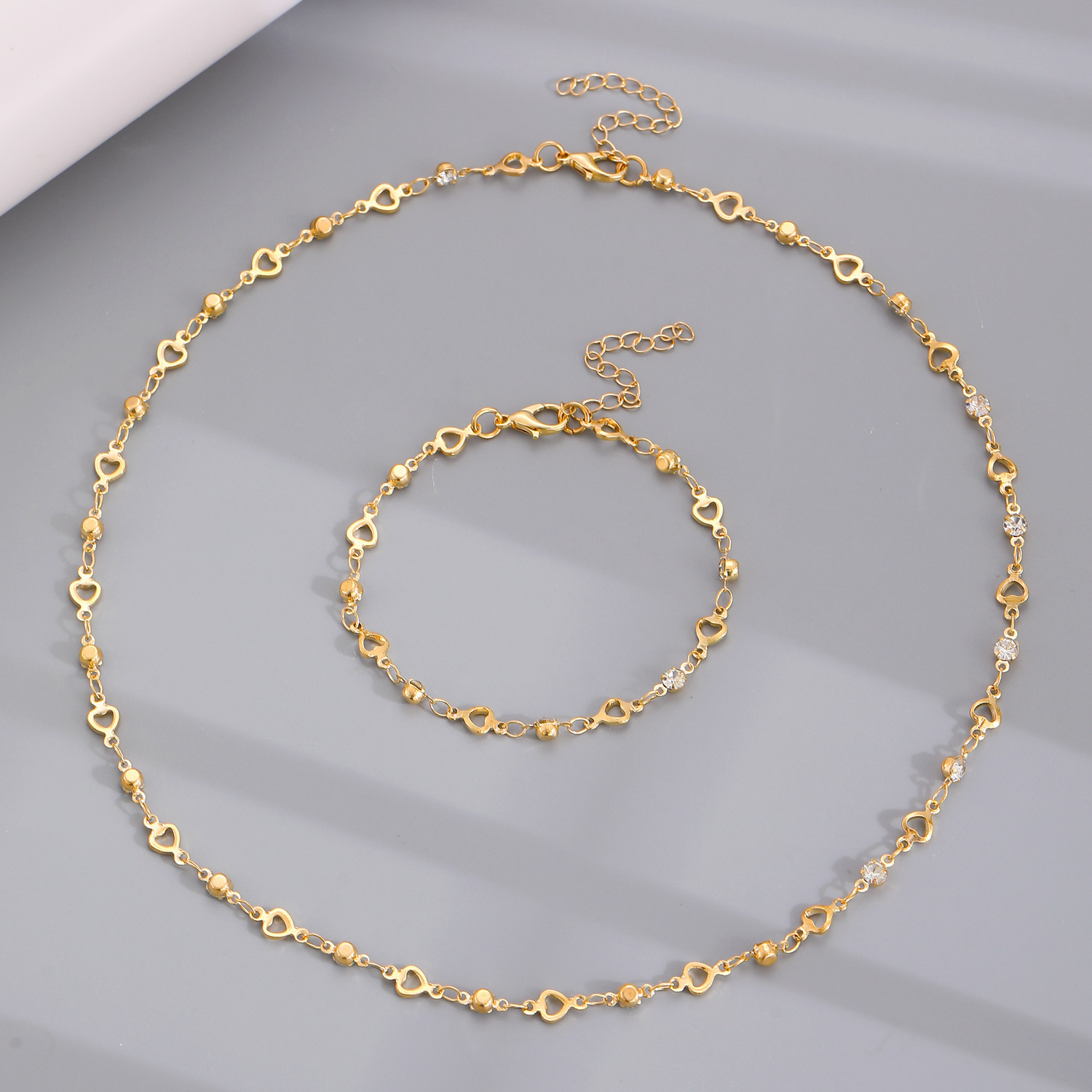 水钻心形胸链项链手链套装性感比基尼水晶长流苏锁骨项链饰品材料