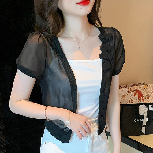 2024 summer new style small shawl summer versatile thin sun protection chiffon shawl jacket women's summer waistcoat cardigan