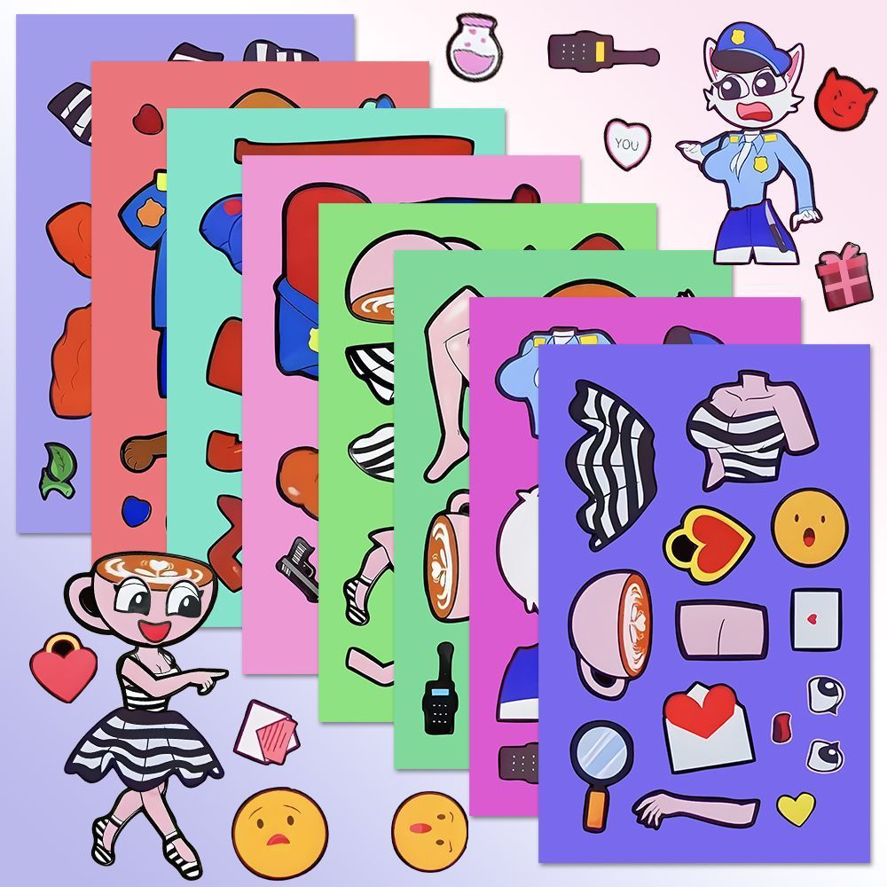 Serie de ladrones de policía montañas y mares pegatinas de cambio de ropa para niños enseñar a la edad temprana rompecabezas hechos a mano DIY divertidos pegatinas de juguetes descomprimidas