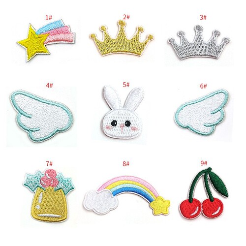 Cartoon Rainbow Crown Embroidered Patch for Clothes Decorative Shoes Hats Repair Adhesive Self-Adhesive Patches DIY Fabric Stickers