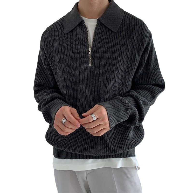 Sensación de alta gama 2024 nuevo suéter de estilo maduro ligero para hombres con media cremallera superior tendencia coreana suéter suelto moda