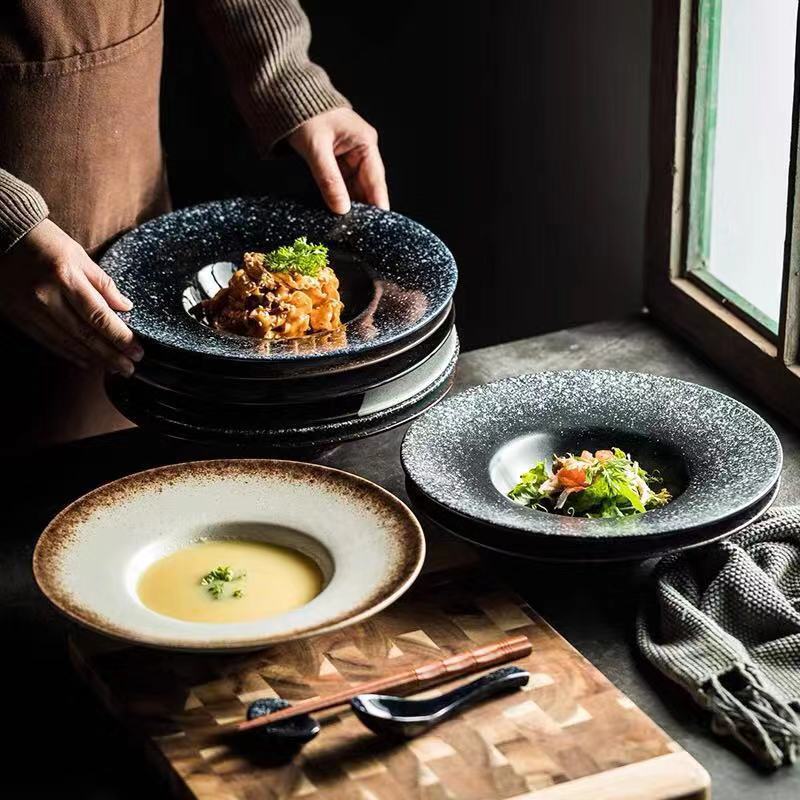 Straw hat plate ceramic deep plate salad plate pasta seafood plate Japanese Western plate Italian soup plate pasta plate