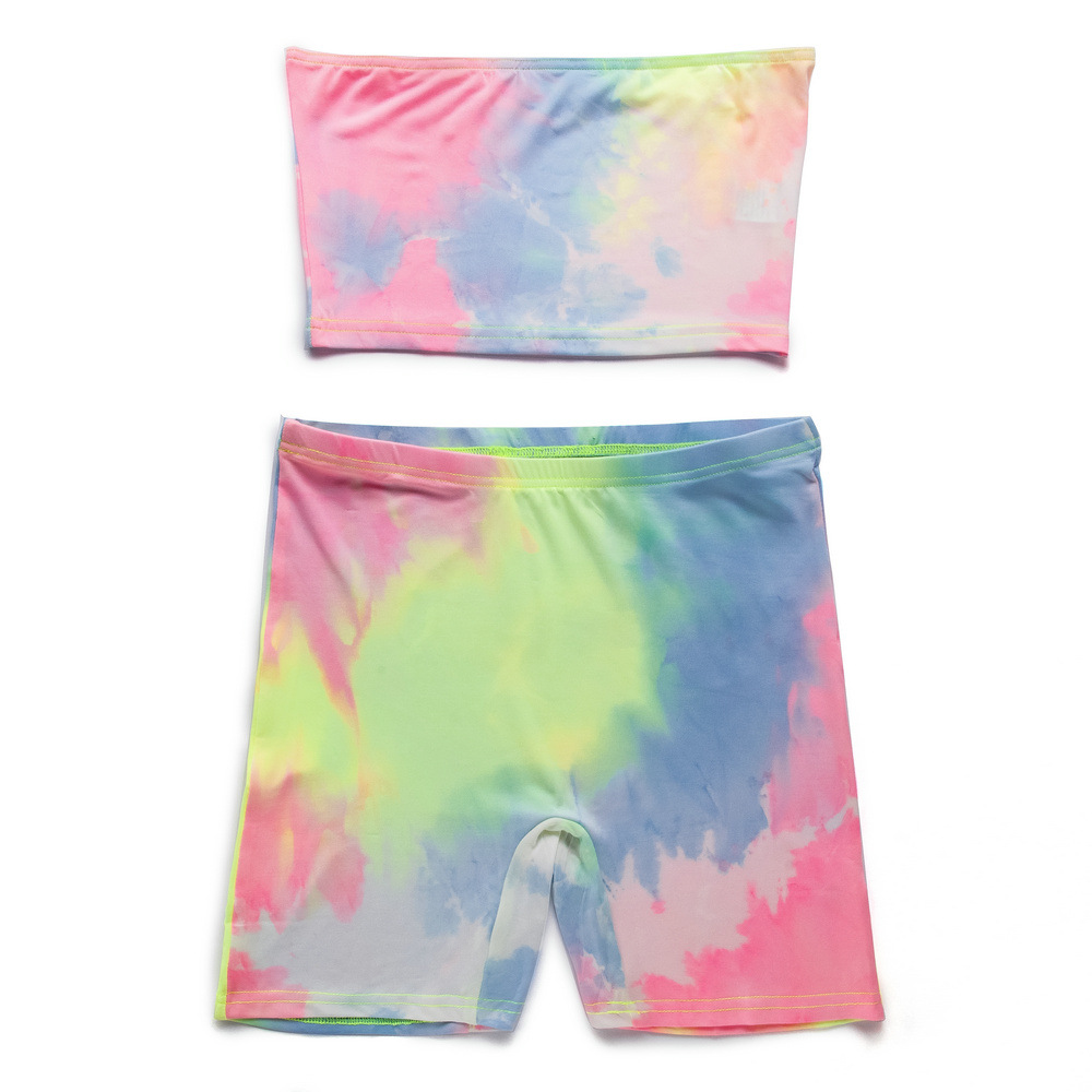 Rainbow Printed Tube Top & Shorts Set NSXYA39486