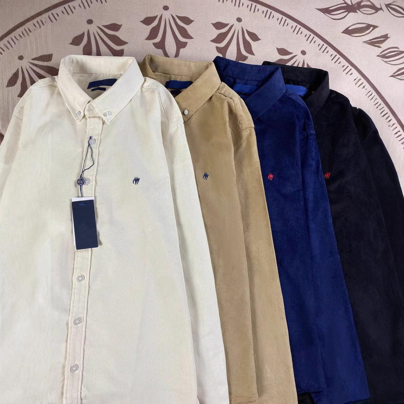 Rl Ralph Lauren Logo Pure Cotton Shirt Embroidered Couple Casual Cardigan Long-Sleeve Corduroy Autumn and Winter Top for Women