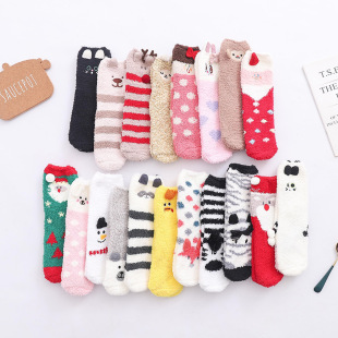 Winter New Coral Velvet Socks Cartoon Mid-calf Socks Home Sleep Socks Snow Confinement Socks Cross-border Supply