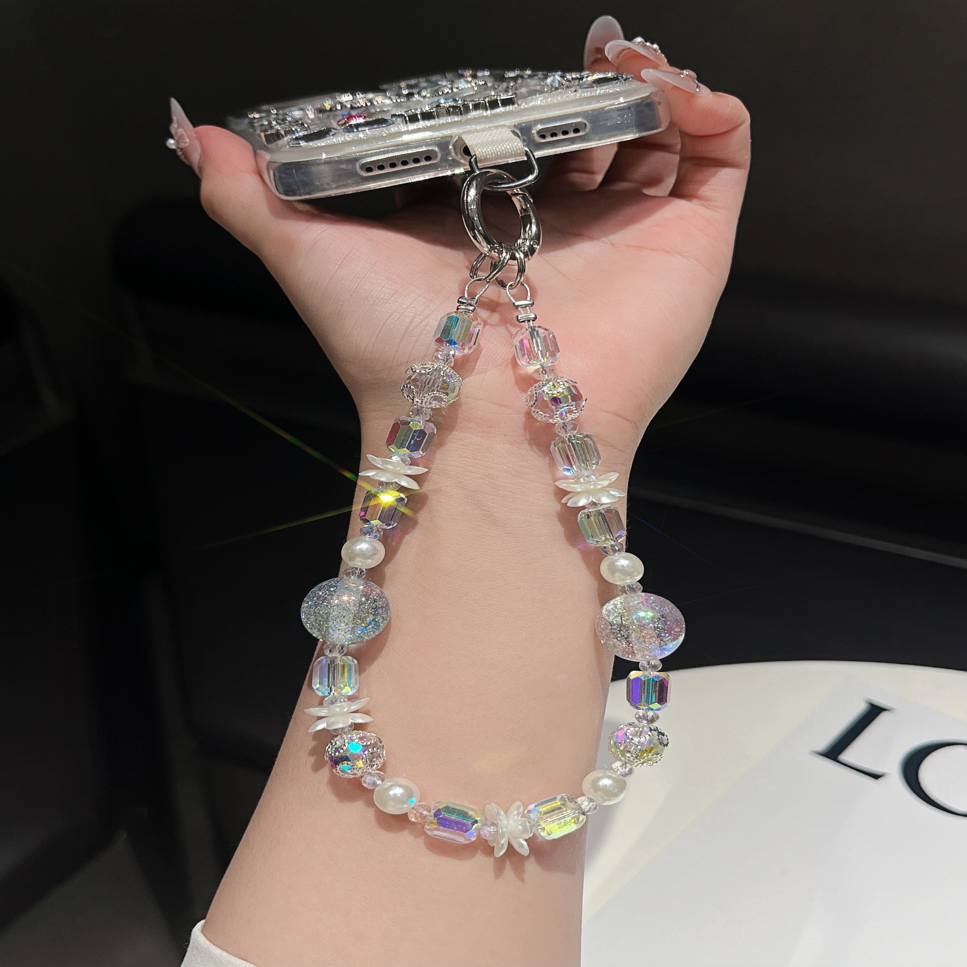 Coloridas cuentas redondas flores cuentas de cristal cordón de teléfono móvil femenino de alta calidad accesorios de bolso de cadena de muñeca DIY hechos a mano