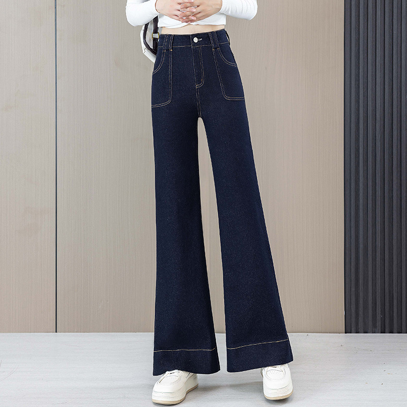 デニムのワイドパンツ春秋ジーンズの新型のハイウエストはやせています。|undefined