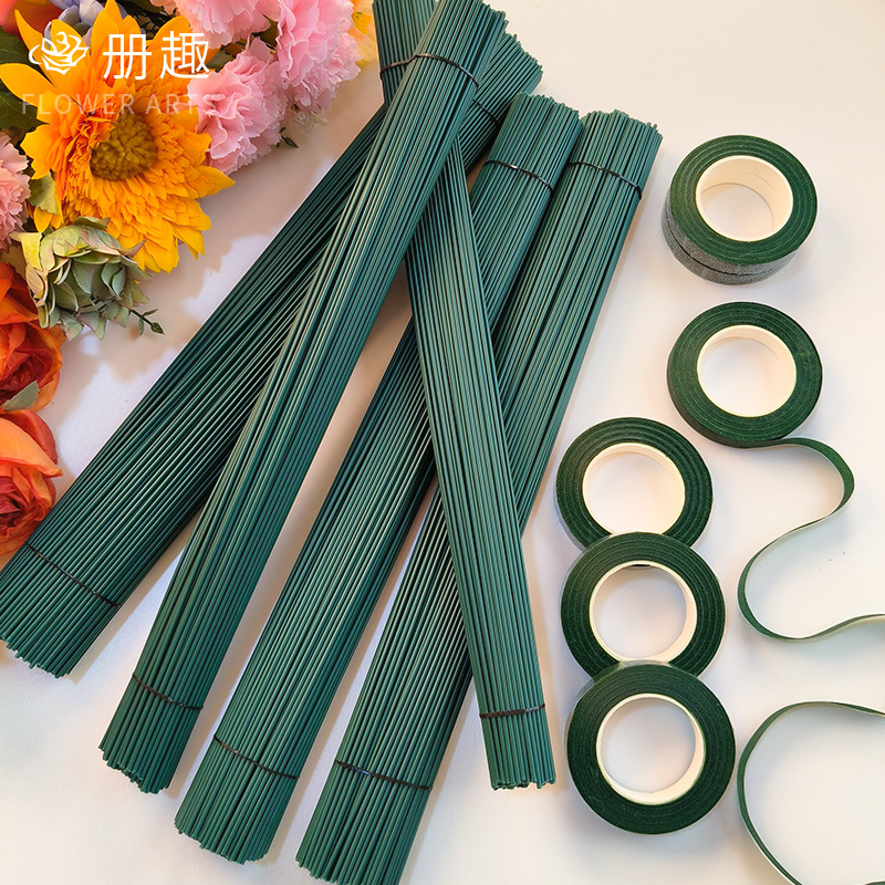 Varilla de flores de plástico recubierto N ° 2 varilla de tornillo de hierro verde hecho a mano varilla de flor Rama de flor DIY material de flor hecha a mano longitud especial 40cm