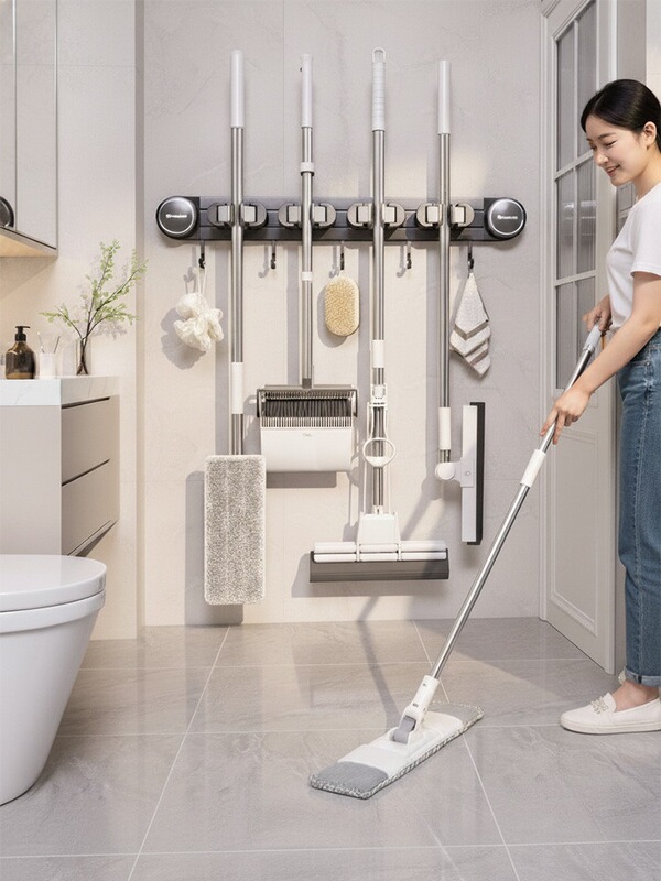 Suction Cup Mop Wall Mount Clip for Bathroom, No-Drill Broom and Mop Holder Hook, Wall Storage Organizer