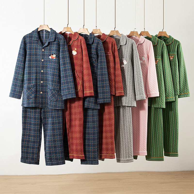 24 New Style Laminated Warm Cotton Air Layer Cute Embroidered Long-Sleeved Pants Couple Pajamas Home Wear Set Wholesale 24 New Style Laminated Warm Cotton Air Layer Cute Embroidered Long-Sleeved Pants Couple Pajamas Home Wear Set Wholesale