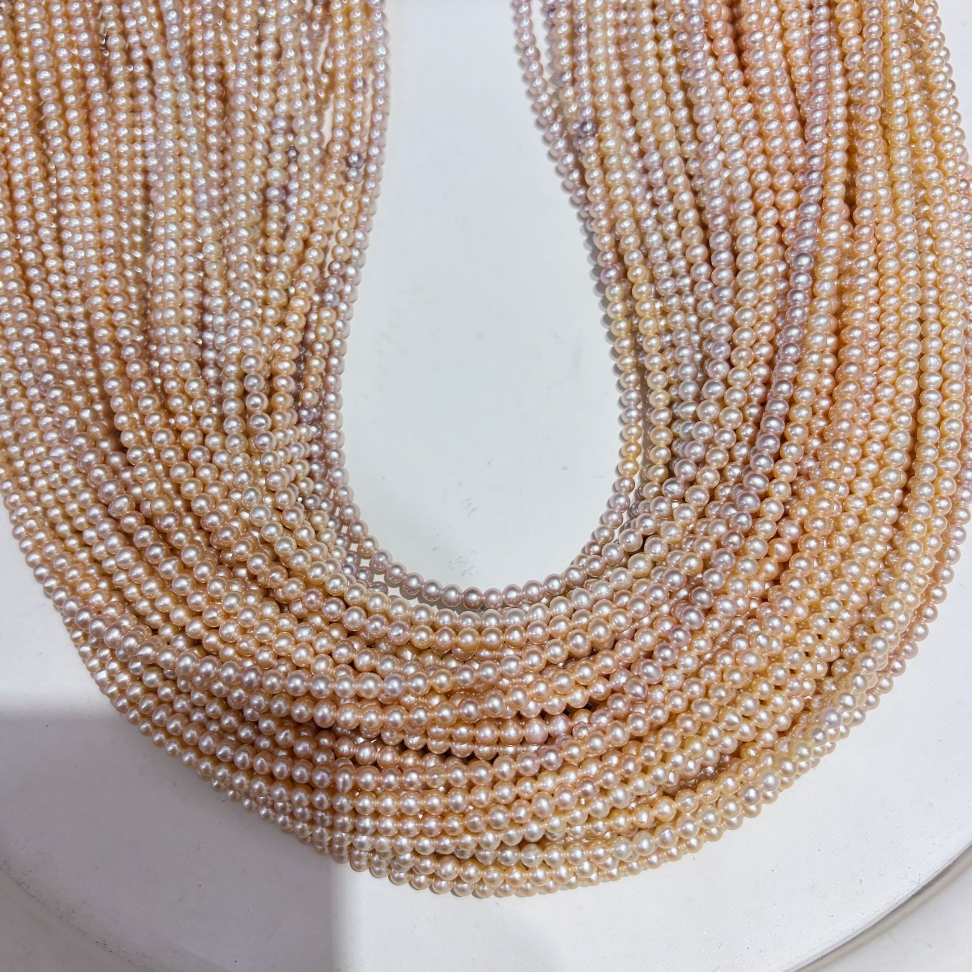 Zhuji freshwater pearls, 3-4mm, Chinese red, necklace beads, semi-finished product, wholesale, Aurora, 39cm, near-round, light gold