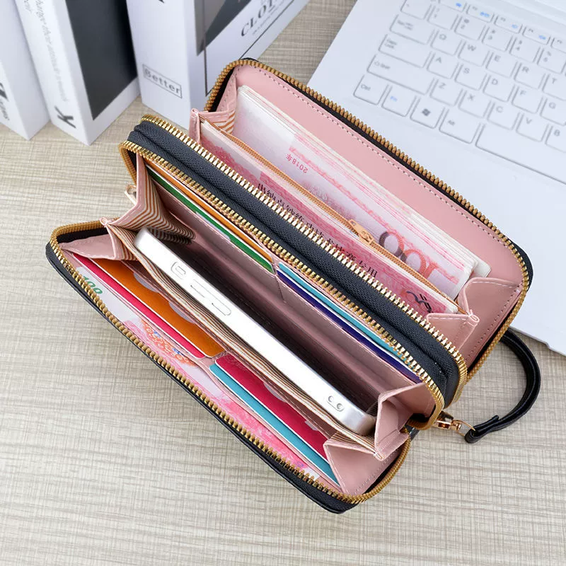 Wallet, long shoulder bag with zipper, capacious small clutch bag, genuine leather