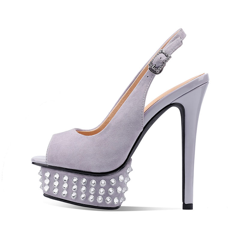 Summer elegant fashionable sandals platform heels with rhinestones