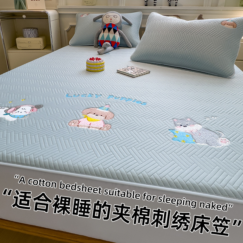 Algodón intercalado engrosado sombrero de cama una sola pieza antideslizante Simmons colchón cubierta de colchón todo incluido conjunto de sábanas 2025 nuevo