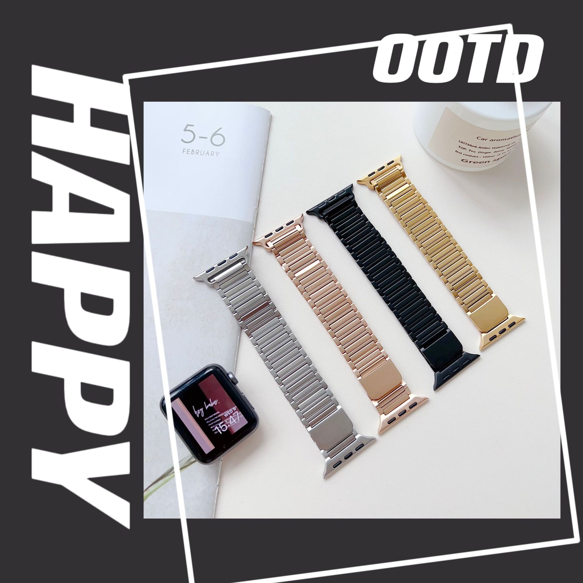 Simple Style Solid Color Stainless Steel IPhone Watch Strap display picture 2