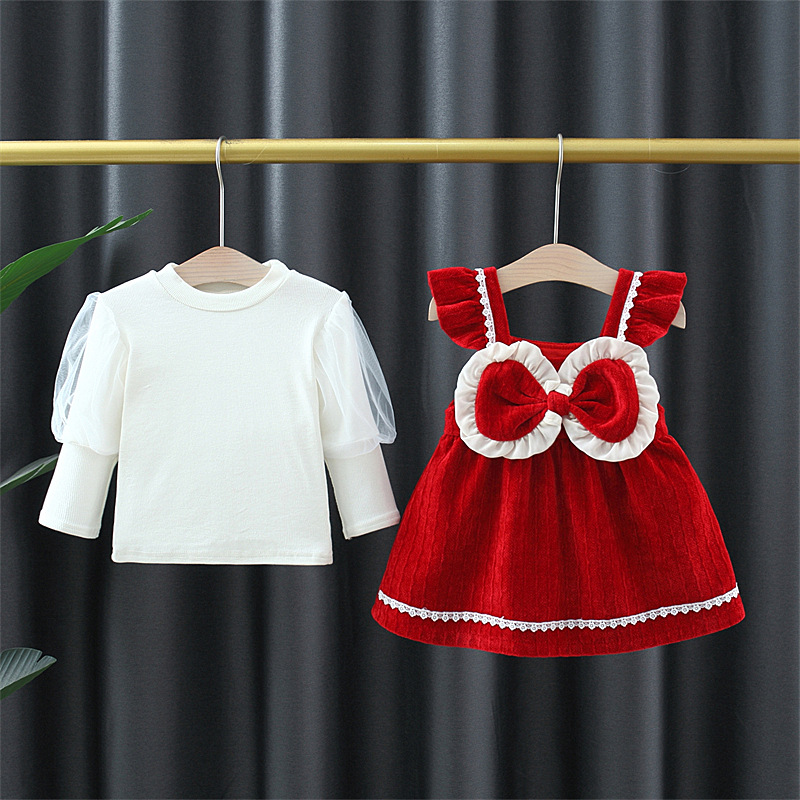 Robe de printemps en dentelle avec nœud pour bébé fille_voghion.com