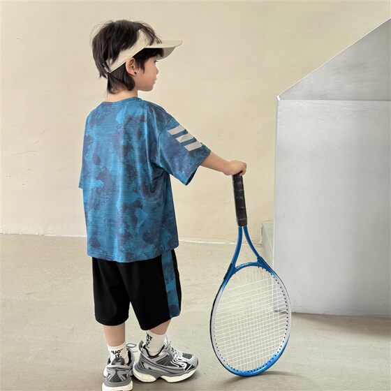 Haima's Boys' Quick-drying Mesh Sportswear suit 2025 Summer New Korean Children's Wear Children's Short-sleeved Shorts
