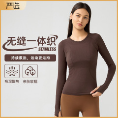 秋冬の新型の通気性の運動の上着の女性の弾力性の修身のランニングのフィットネスのレジャーのヨガの服の長袖のD19083