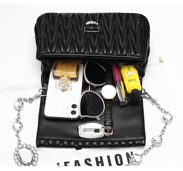 Pequena bolsa transversal quadrada feminina bolsa acolchoada corrente_voghion.com