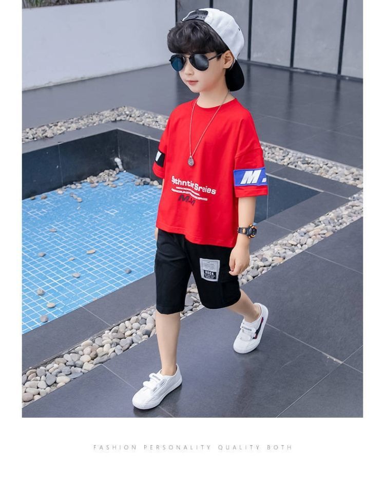 Estate S 2023 Nuovi vestiti per ragazzi T-shirt in cotone a maniche corte Top per bambini Due pezzi per bambini medi e grandi_voghion.com