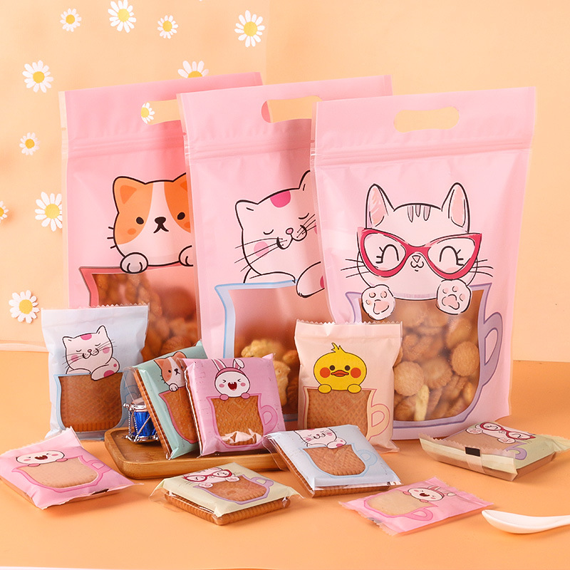 Cow Sugar Packaging Bags, Snowflake Crisps Cookies Packaging Bags, Baking Snacks Packaging Self-standing Bags, Zipper Handheld Bags