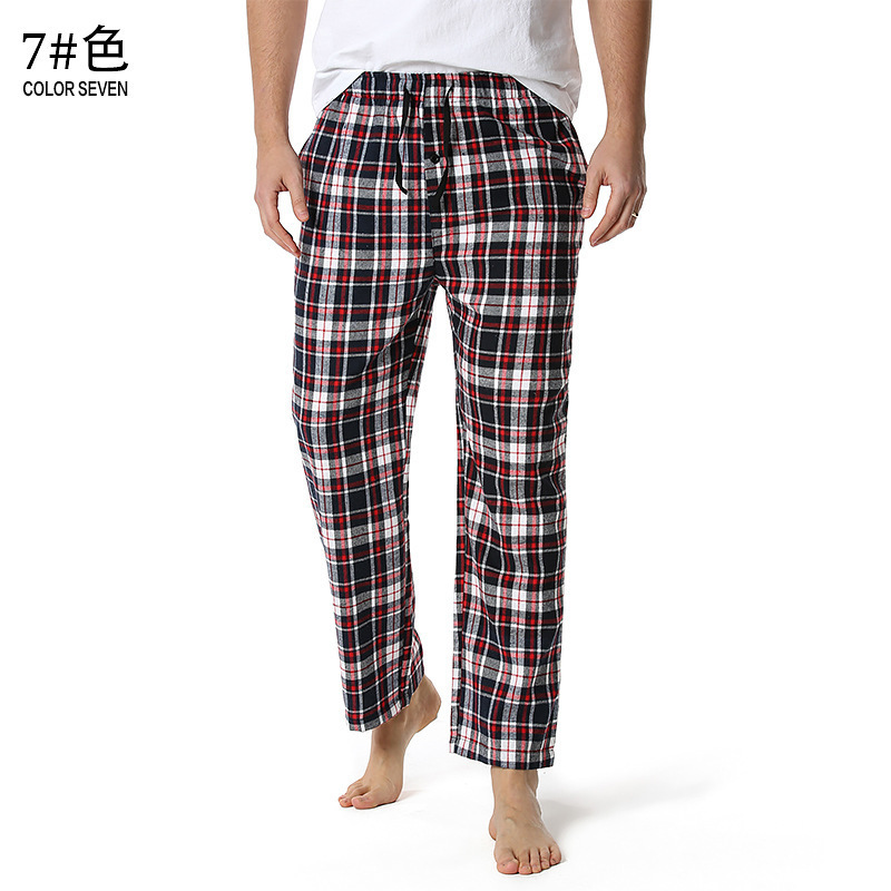 Men's Flannel Pajama Pants Casual Long Pants Cotton Plaid Straight Pants with Side Pockets Homewear_voghion.com