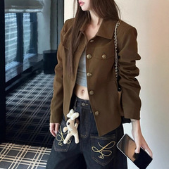 美式复古高级感工装秋季翻领夹克外套女2025百搭小个子短款上衣