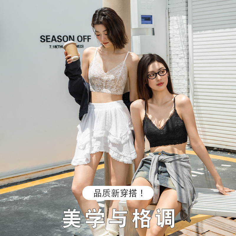 新款三角薄杯纯欲蕾丝美背 舒适聚拢一字后背无钢圈调整型文胸|undefined
