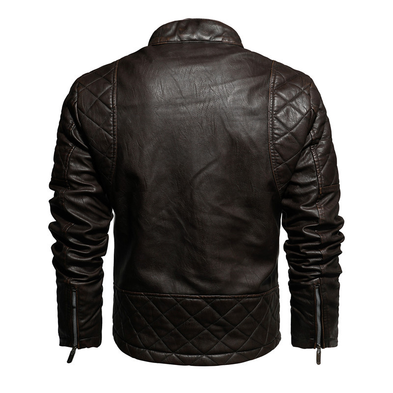 Herren Lederjacke Motorrad Design Slim Fit Winterjacke Gefüttert_voghion.com