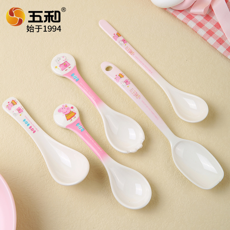 Wuhe Pink Peppa Pig Fork and Spoon Food Grade Melamine Tableware Genuine Baby Feeding Spoon Household Spoon