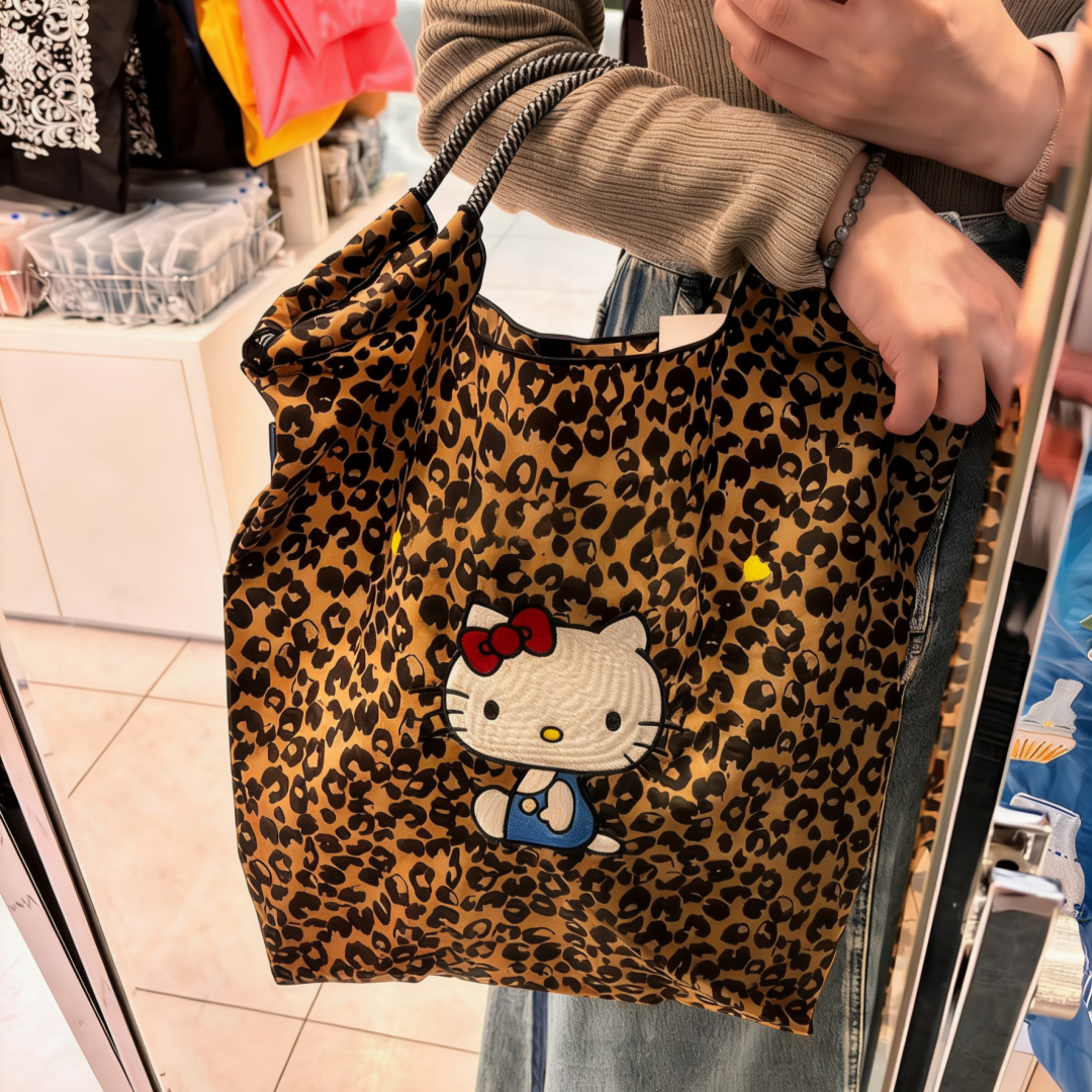 Japón ballchain nuevo tipo de bolso de leopardo de mujer KITTY bolso de lona portátil bolso de compras ecológico ligero