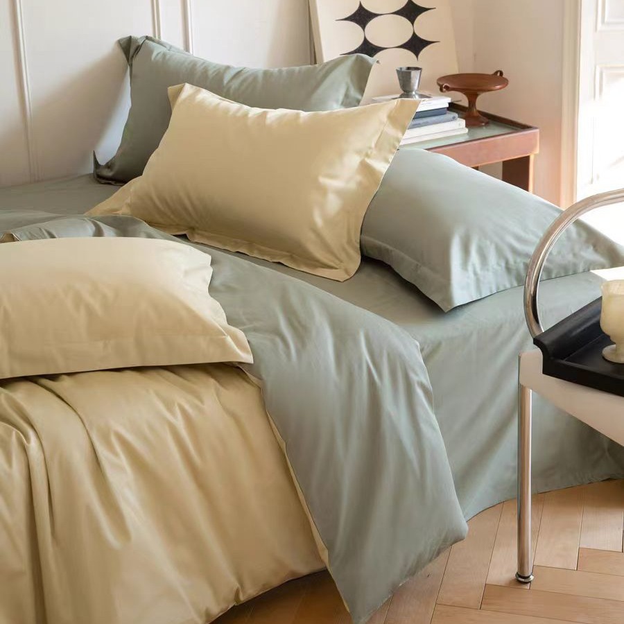 El estilo nórdico de 100 cortesía de satín largo algodón de cuatro piezas de algodón puro simple de color sólido sábanas de cama de algodón