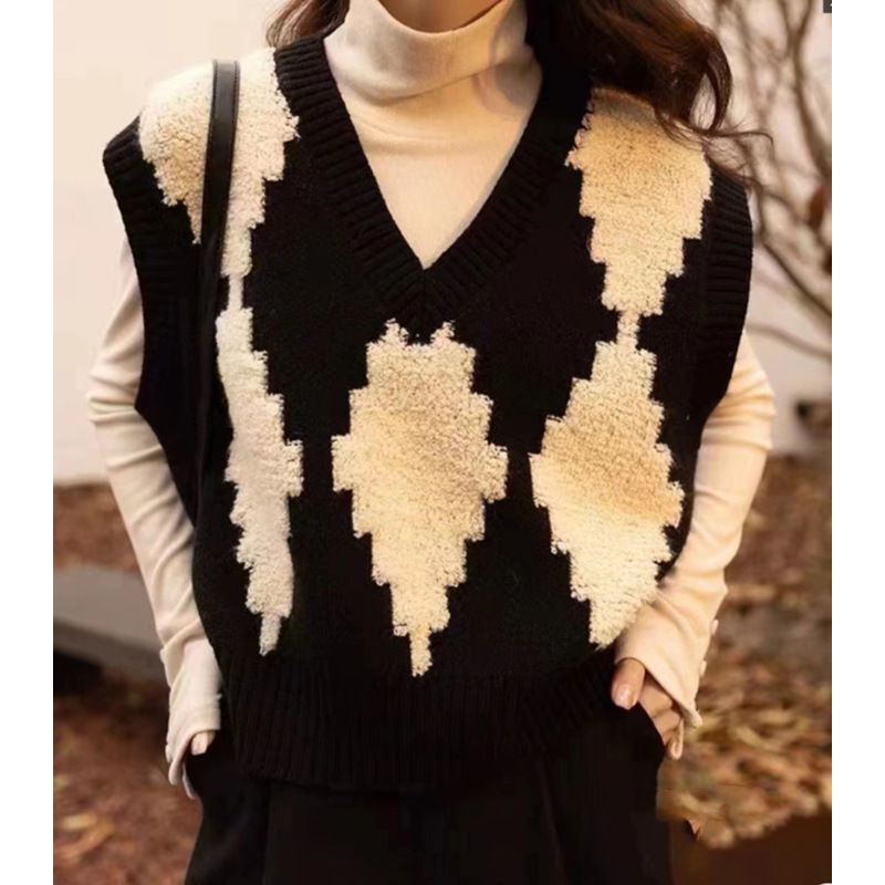 Corea del Sur Dongdaemun cuello chaleco suelto mujer primavera y otoño nuevo diseño suéter chaleco de punto image 2