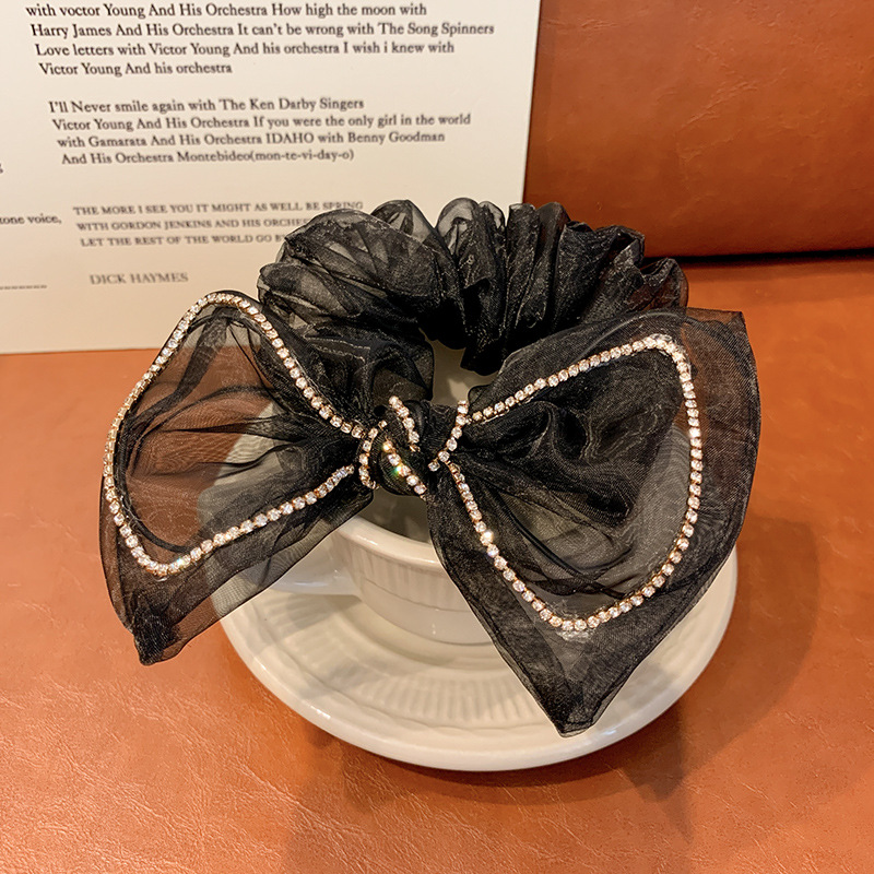 Diamante de malla de arco de arco anillo de cabello cuerdas de cabeza 2021 nuevo temperamento francés anillo de cabello cuerdas de cabello de cabello de flores