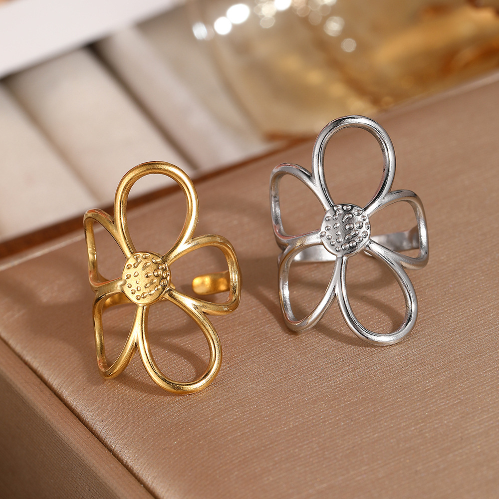 Cross-Border Hollow Flower Series Titanium Steel Ring Ring Women's Niche Design Versatile Stainless Steel Ring Does Not Fade