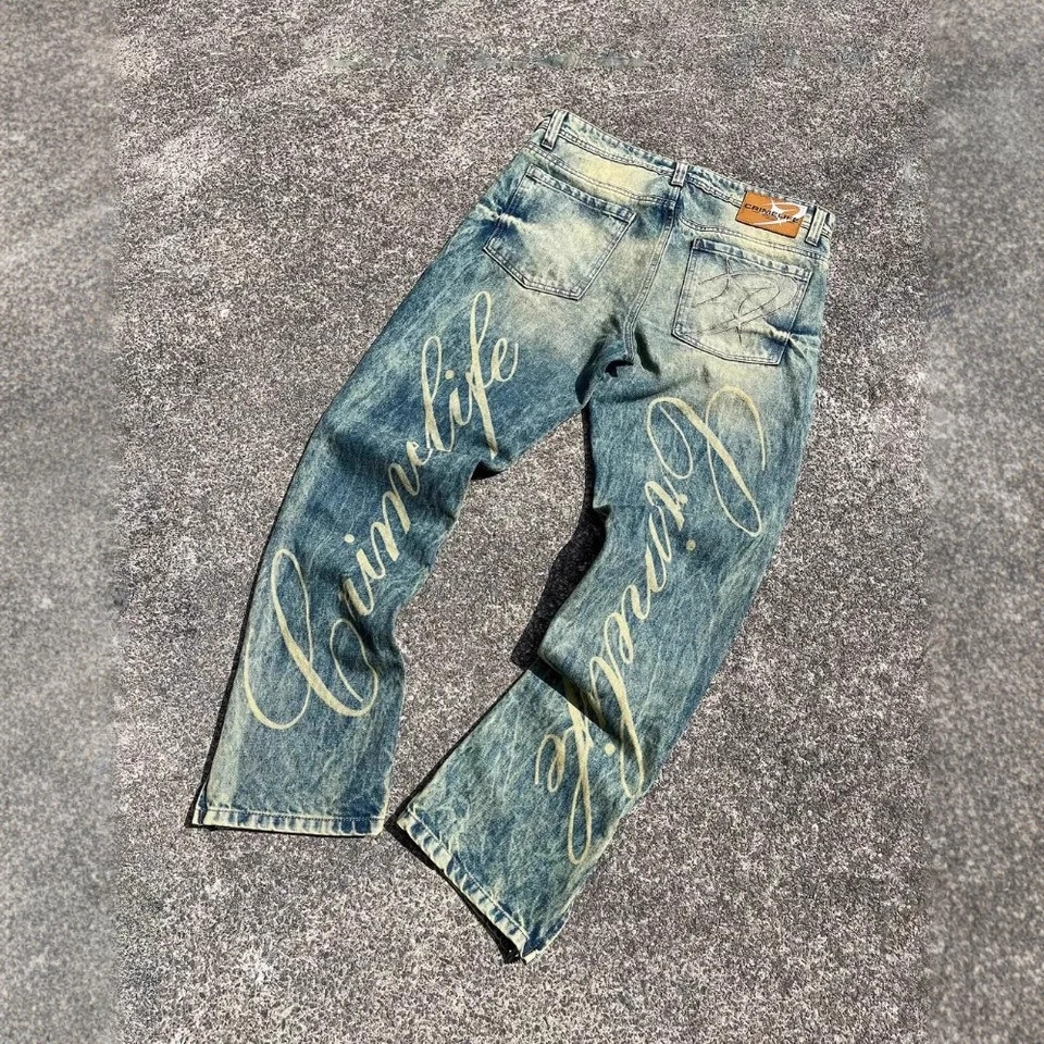 Europa y Estados Unidos transfronterizos estilo americano retro personalidad callejera hip-hop y2k lavado para hacer jeans viejos pantalones de impresión de tendencia